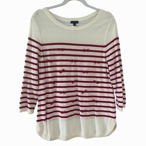 Talbots Womens Red & White Striped Lightweight Sweater Bows Size Large Peitie - Picture 1 of 9